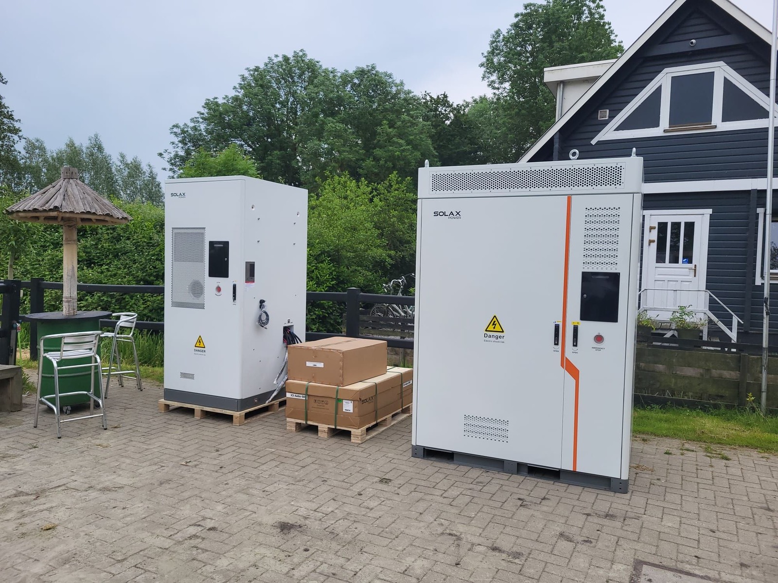 Telepített, kabinetes ipari energiatároló berendezések.